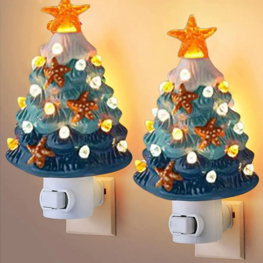 Artistic Ceramic Starfish Tree Christmas Tree LED Starfish Christmas Tree Night Light Warm Lighting Home Decoration US Plug