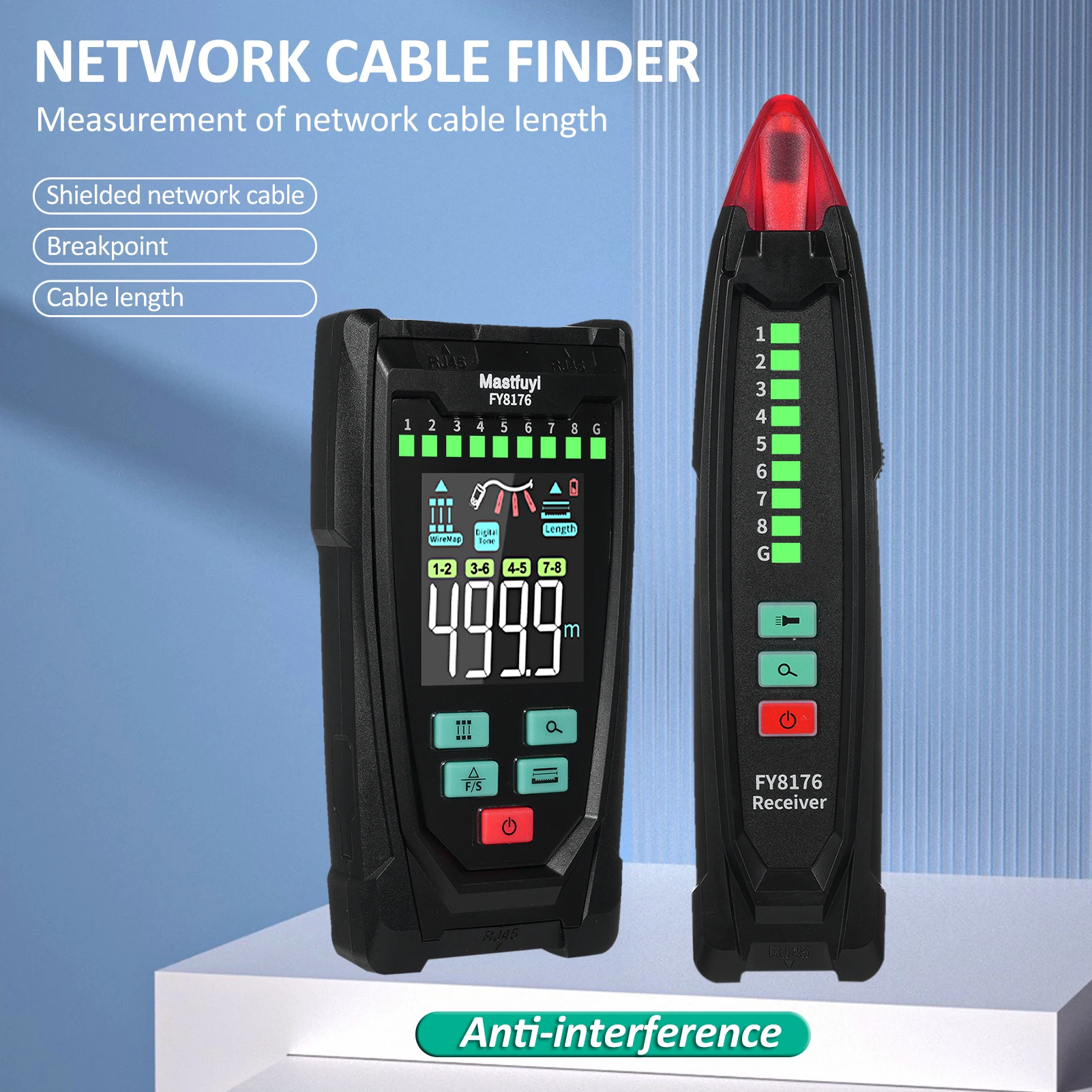 FY8176 Network Cable Tester Lan Wire Tracker Sensitivity Adjustable Fault Distance Locating TDR RJ45 Network Line Finder