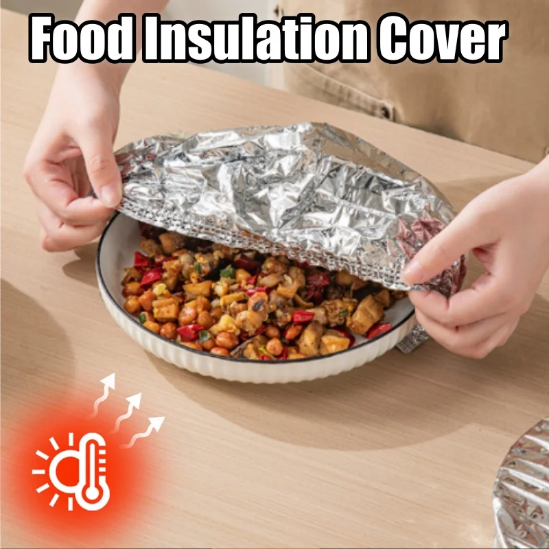 غطاء لتدفئة الطعام من رقائق الألومنيوم للاستعمال مرة واحدة، مقاوم للماء ومقاوم للزيت، واقي طعام لطاولة المطبخ في الميكروويف