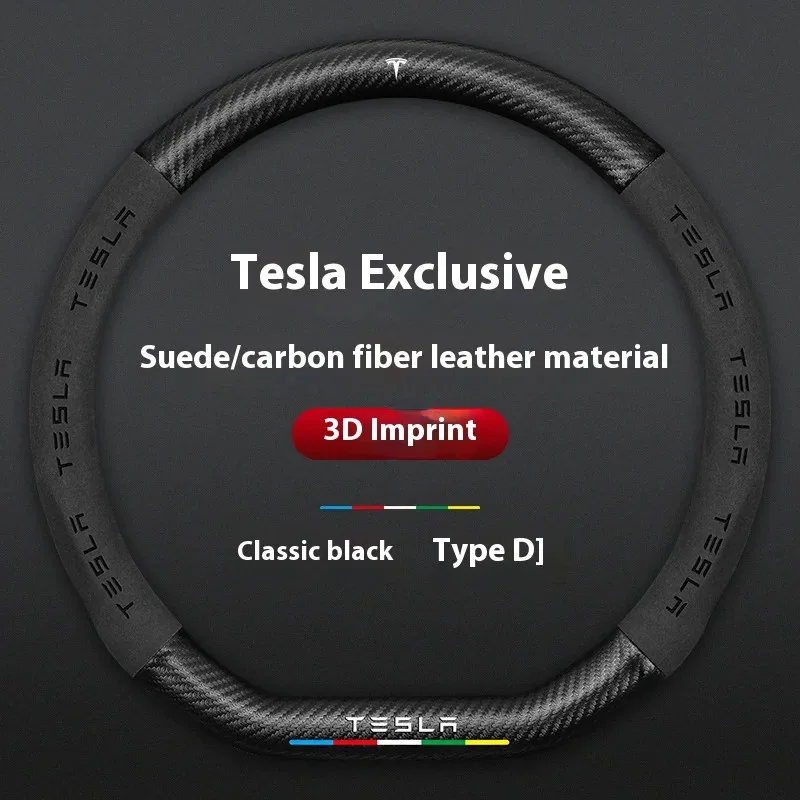

For Tesla Roadster Model 3 Model Y Model S Model X AccessoriesCar Suede Carbon Fiber Anti-Slip Protector Steering Wheel Cover