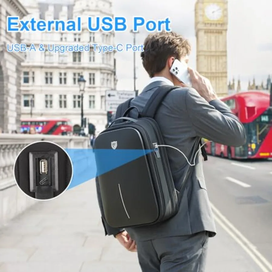 حقيبة ظهر للكمبيوتر المحمول للألعاب من FENRUIEN مقاس 15.6 بوصة حقيبة ظهر صلبة قابلة للتوسيع مع منفذ شحن USB وحساب أعمال مقاوم للماء #6