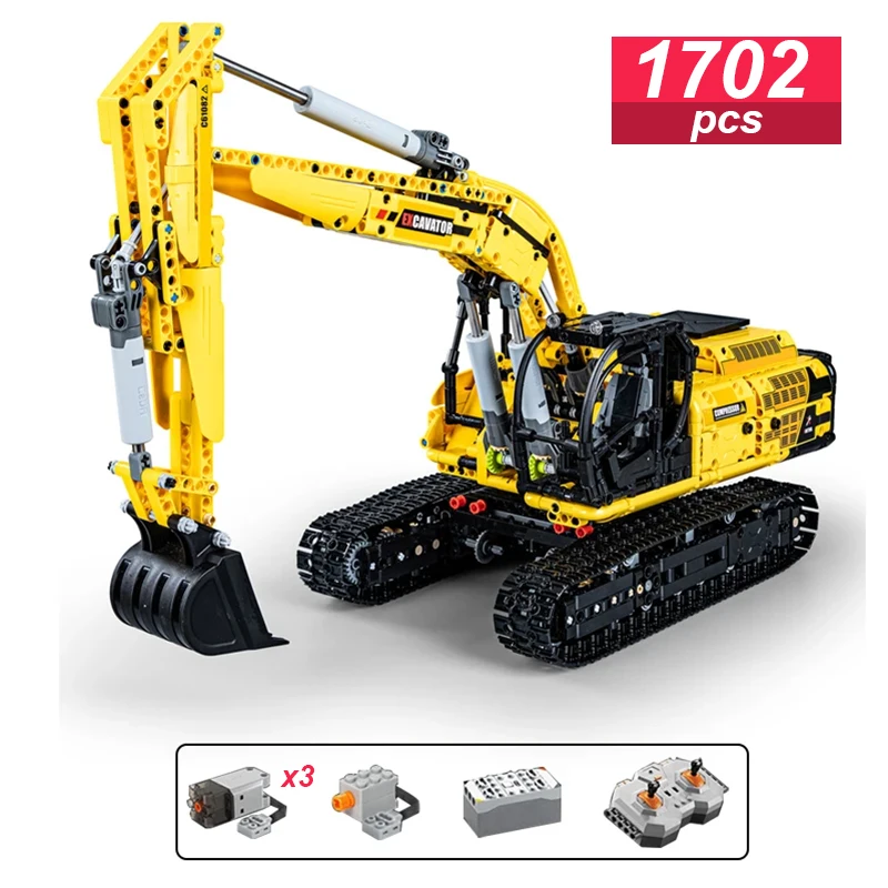 1702Pcs 1:20 City Remote Control Engineering Car DIY Model Building Blocks RC Excavator Bricks Toys For Kids Gift