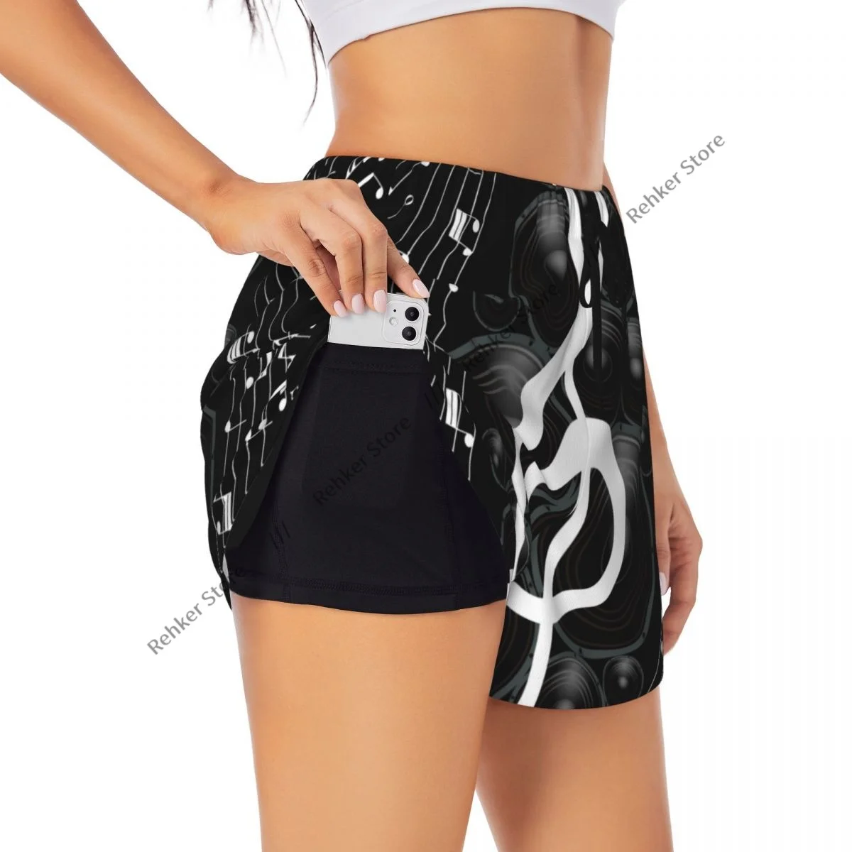Calções de treino feminino fitness secagem rápida dupla camada shorts notas musicais pessoal atlético yoga calças curtas ginásio leggings