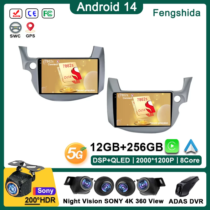

10 inch IPS Screen Android For Honda Fit JAZZ 2007 - 2013 Car Intelligent System Radio Video Player 4G Net BT Wireless CarPlay