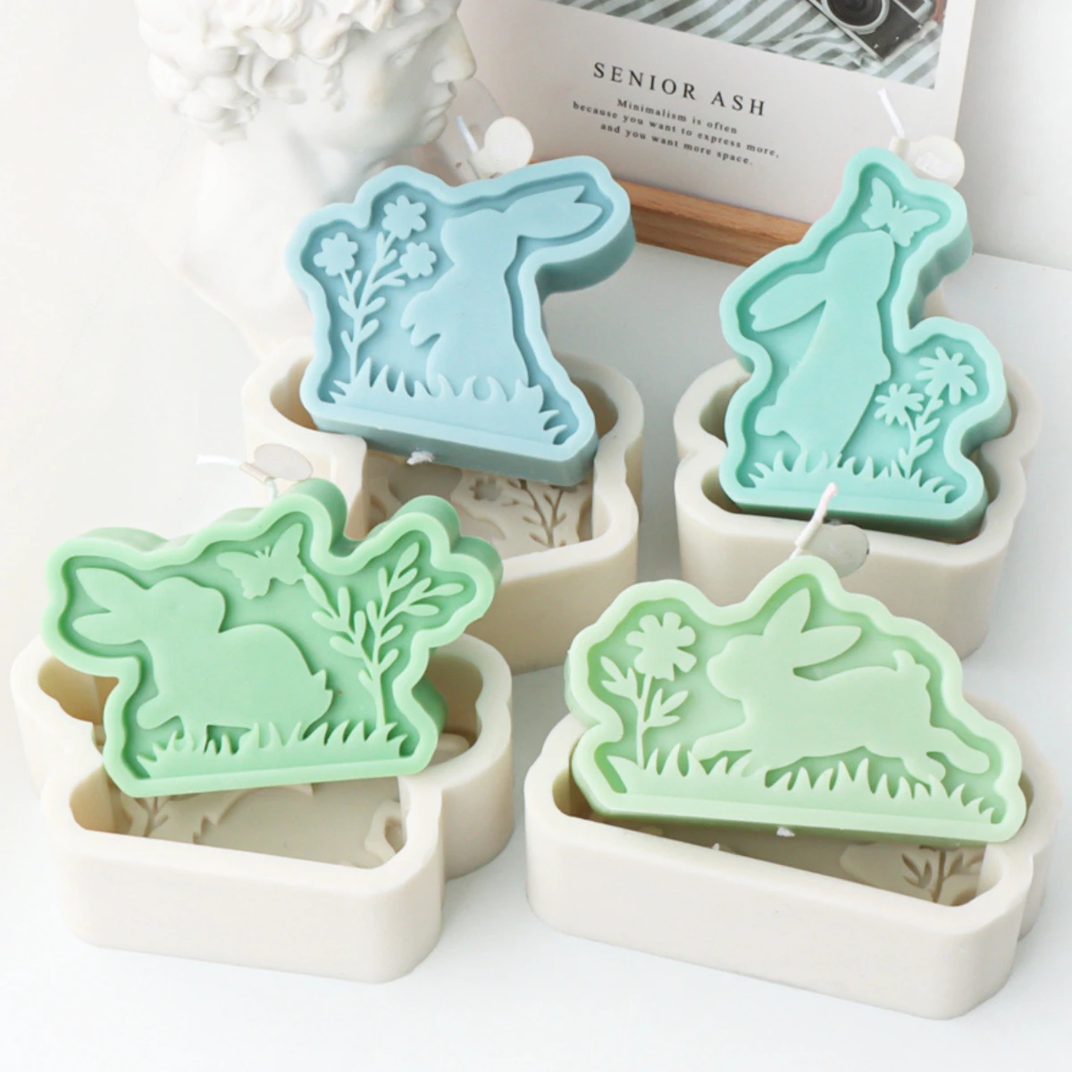 Forest Flower Rabbit Silicone Candle Mould Butterfly Kiss Bunny Handmade Soap Mold Easter Animal Home Party Chocolate Cake Decor