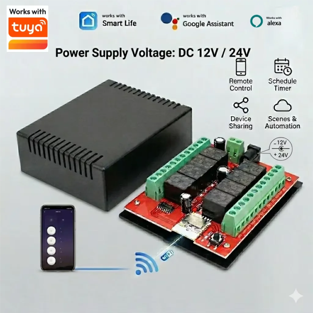 8CH WiFi Relay Switch DC12V/24V Remote Control Smart Home Automation Module Works with Tuya Smart Life Alexa Google Assistant T