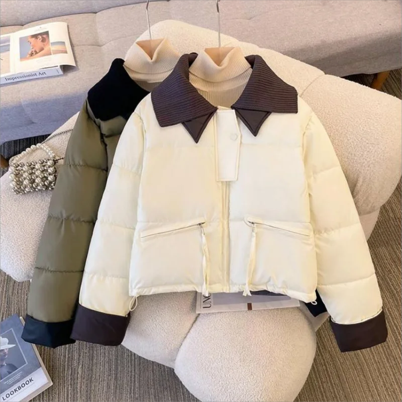 Down Cotton-Padded Jacket Women\'s Short coat 2024 knitted lapel New Fashion Casual thick warm Winter Coat