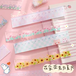 4 Styles Cartoon Flower Acrylic Ruler Creative Ins Style Straight Ruler Multifunctional Student Stationery Hand Account Tool