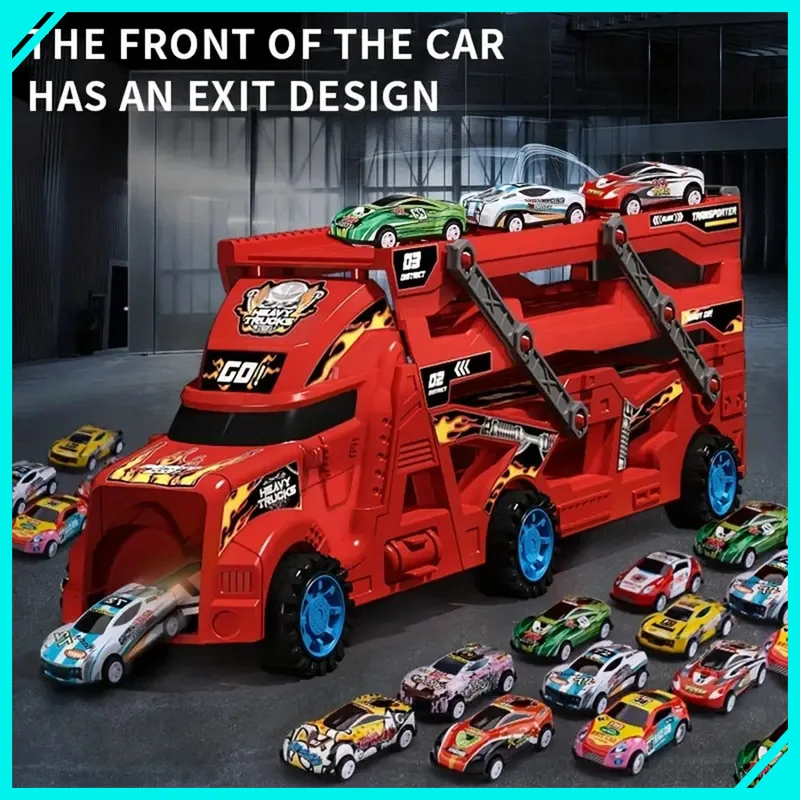 

Набор игрушечных машин-трансформер со складным транспортным грузовиком, легкосплавными машинками с откатным механизмом, игровым набором переносок для мальчиков, подарками для детей