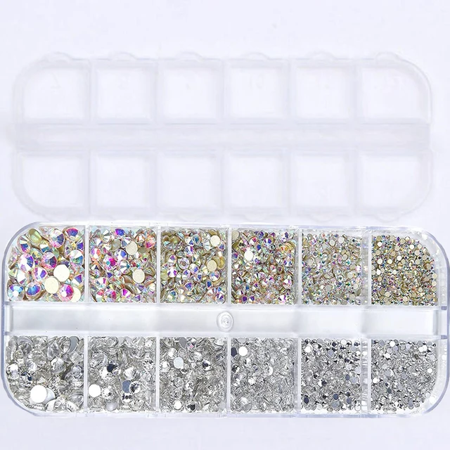 1Set 3D Glass Nail Art Decoration Accessories Rhinestone 6 Different Size Nail Enhancement Clear/AB Color Nail Charms