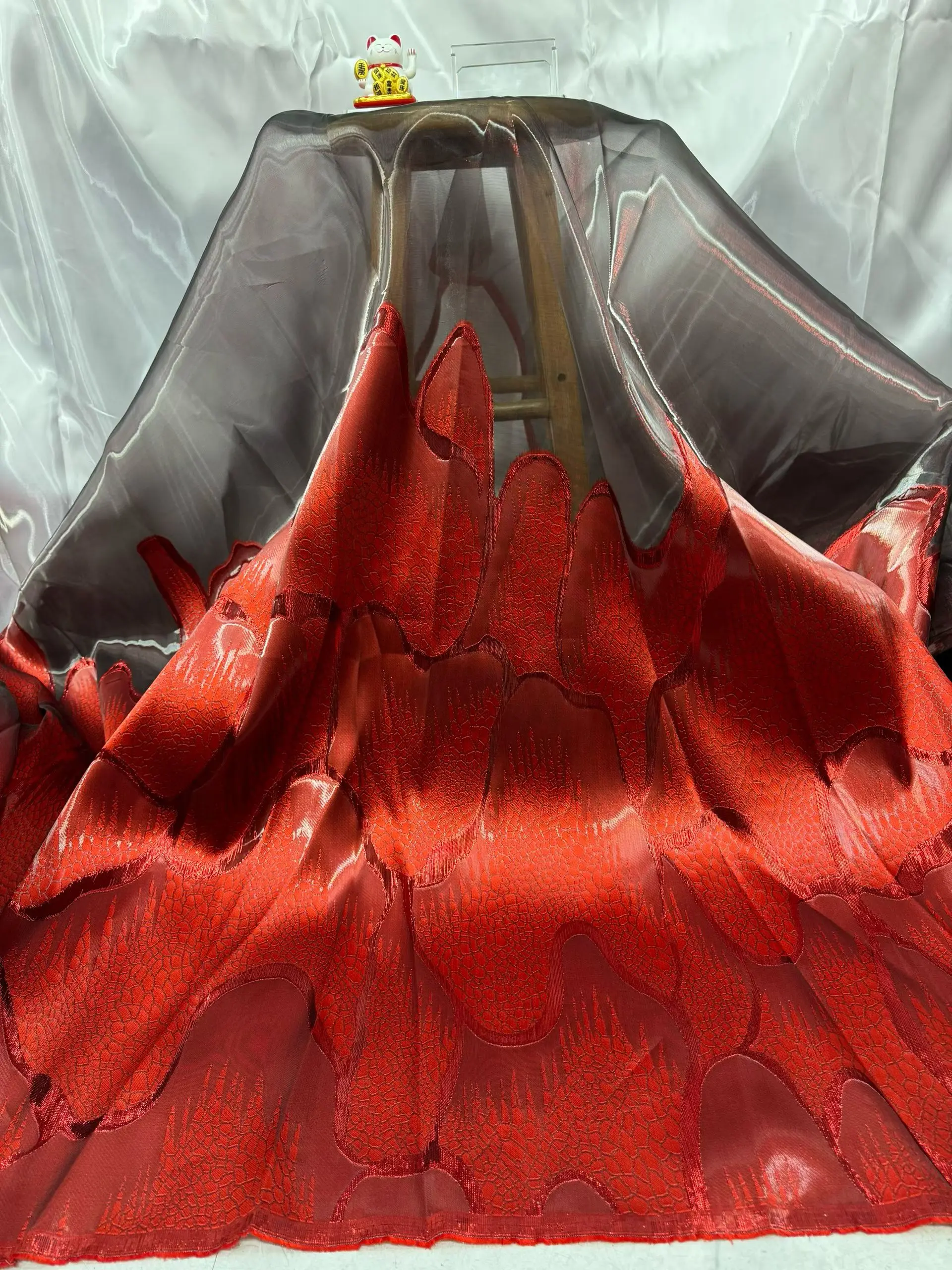 

Latest Red African Nigerian Organza Jacquard Lace Fabric 2026 High Quality French Damask Brocade Lace Fabric For Women KCW2539