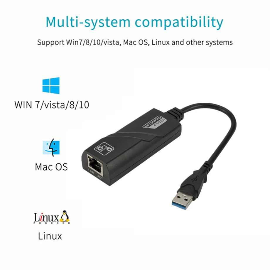 USB 3.0 유선 네트워크 카드, USB to RJ45 LAN 이더넷 어댑터, USB 3.0 네트워크 어댑터, 맥북 노트북 PC Win 10, 10, 100, 1000Mbps