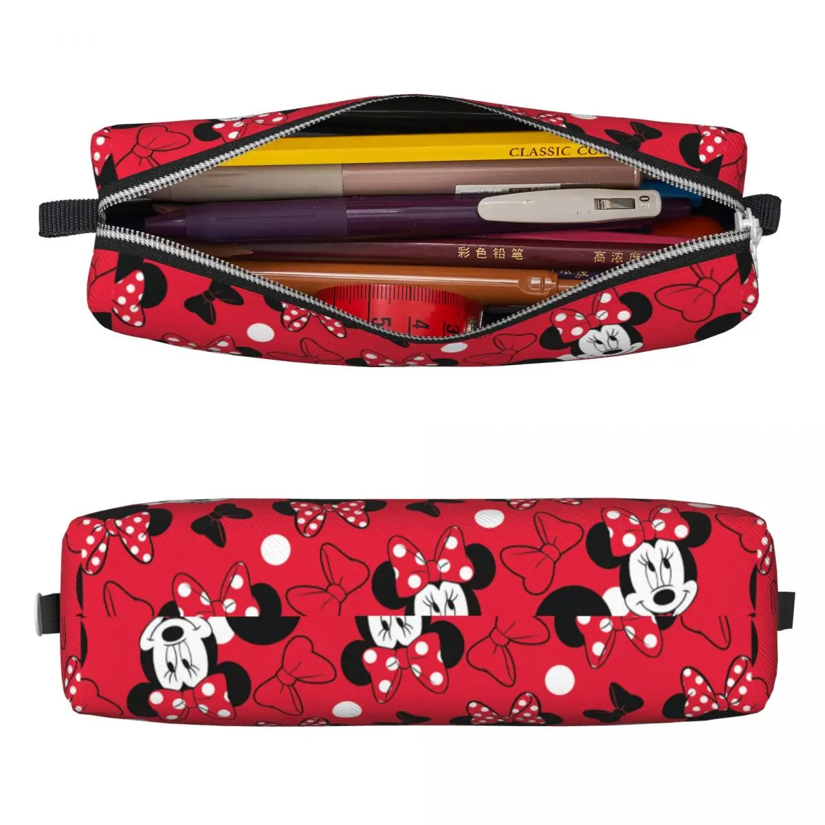 Imagem -02 - Criativo Vermelho Mickey Minnie Bowtie Estojo para Lápis Caixa de Caneta para Estudante Bolsas de Lápis de Grande Capacidade