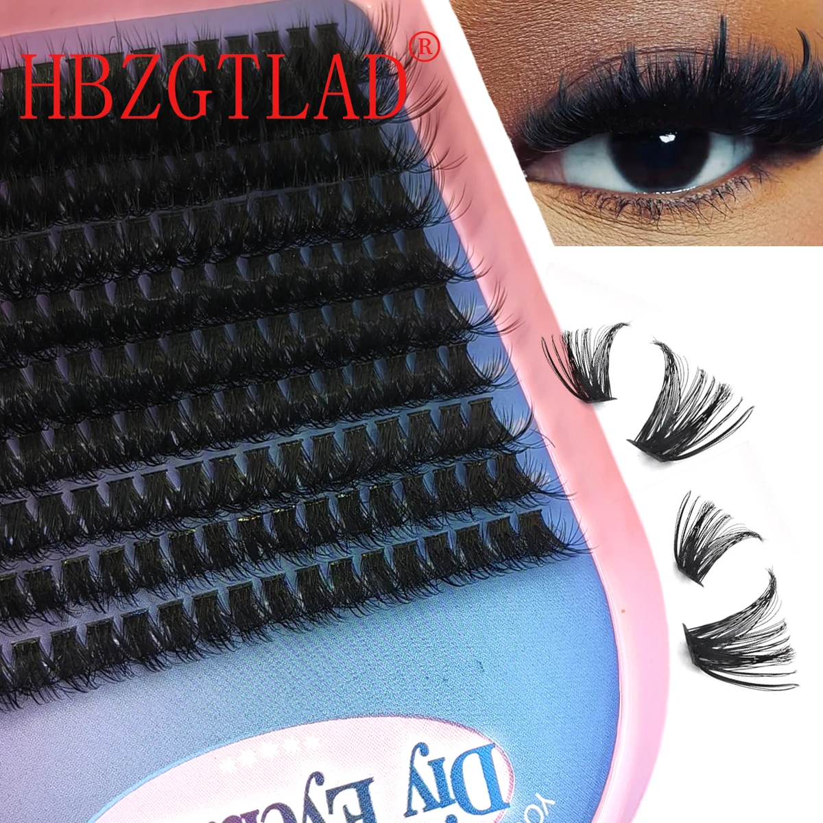 HBZGTLAD 10 Reihen 5D Fluffy Cluster Lashes 60D/80D/100D Dicke Wimpern D/DD Curl 9-16 mm Mix Einzelwimpern DIY Wimpernverlängerungen