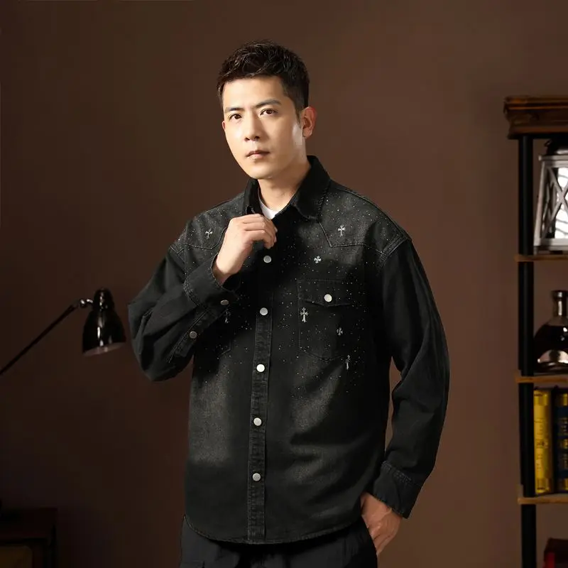 ربيع الخريف سترات الدنيم خمر مع جيب تصميم الدنيم معاطف للرجال واحدة الصدر التلبيب طوق سترة الخريف معطف العمل