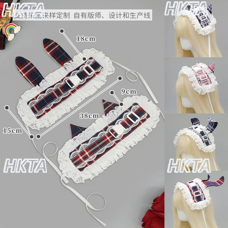 

Subculture Retro Plaid Buckle Hairband Ancient Lolita Girls Cosplay KC Lace Japanese Style Lolita Cat Ear Hair Band Accessory