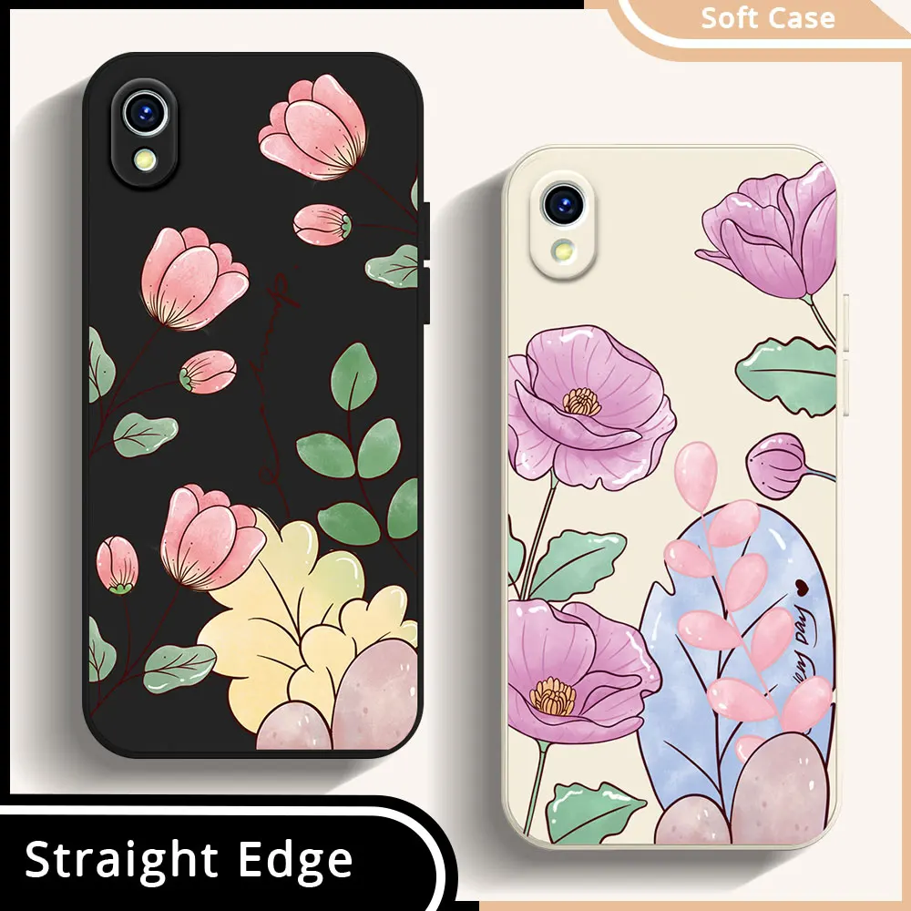 Phone Case For Vivo 1820 1906 1904 1811 1907 1940 1941 1801 1807 1804 1818 1724 1606 1608 Soft Silicone Shockproof Cover Floral