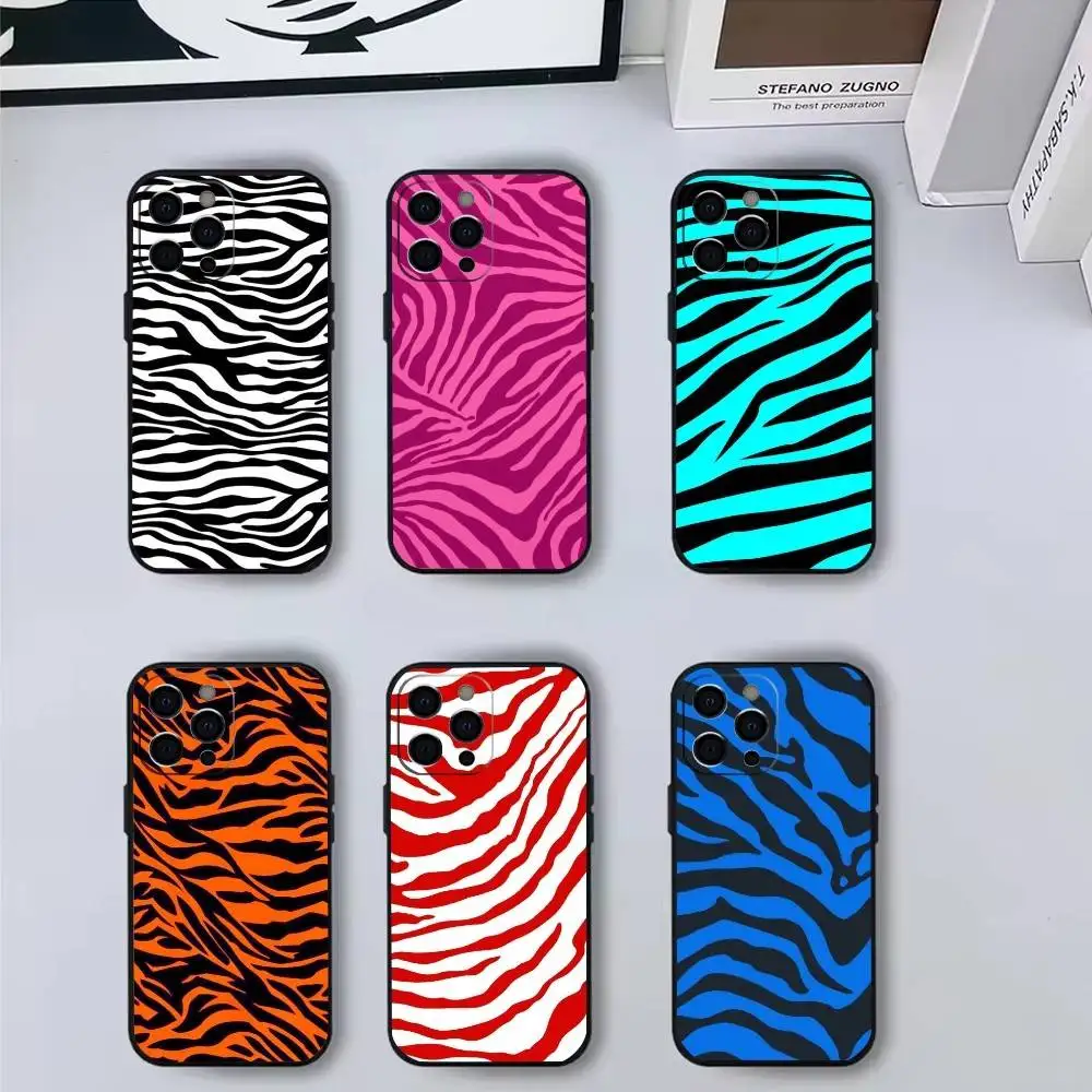

Zebra Skin Phone Case For iPhone 17,16,15,14,13,12,11 Plus,Pro Max,Soft Silicone Black Cover