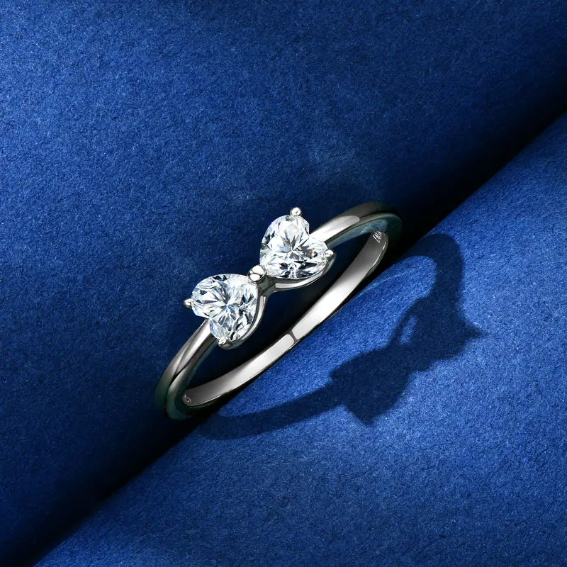 

4.5x4.5mm Heart Cut Moissanite Diamond Ring for Women Real 925 Silver Bow knot Finger Ring 2025 Trend Fine Jewelry 0.8cttw