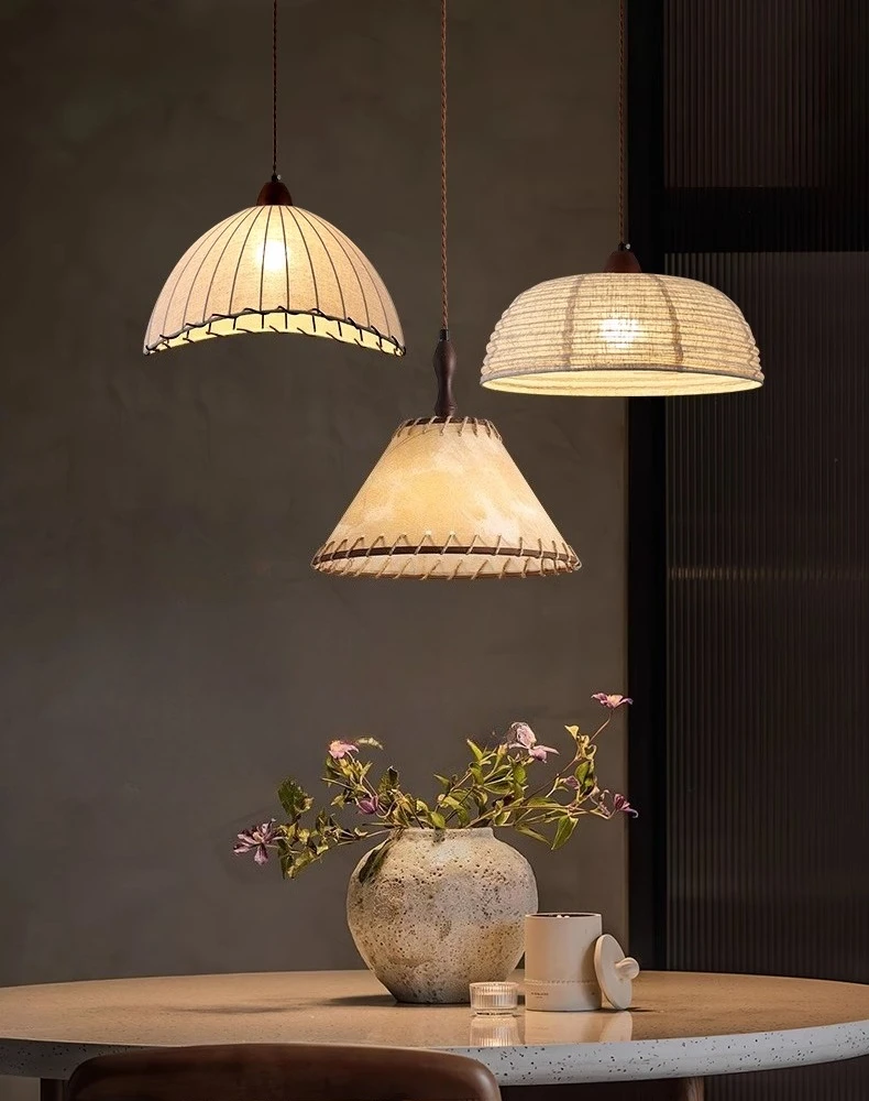 

Japanese Wabi Sabi Cloth Pendant Lamp Vintage Simple Hanging Chandelier Light Fixture for Bedroom Dining Room Kitchen