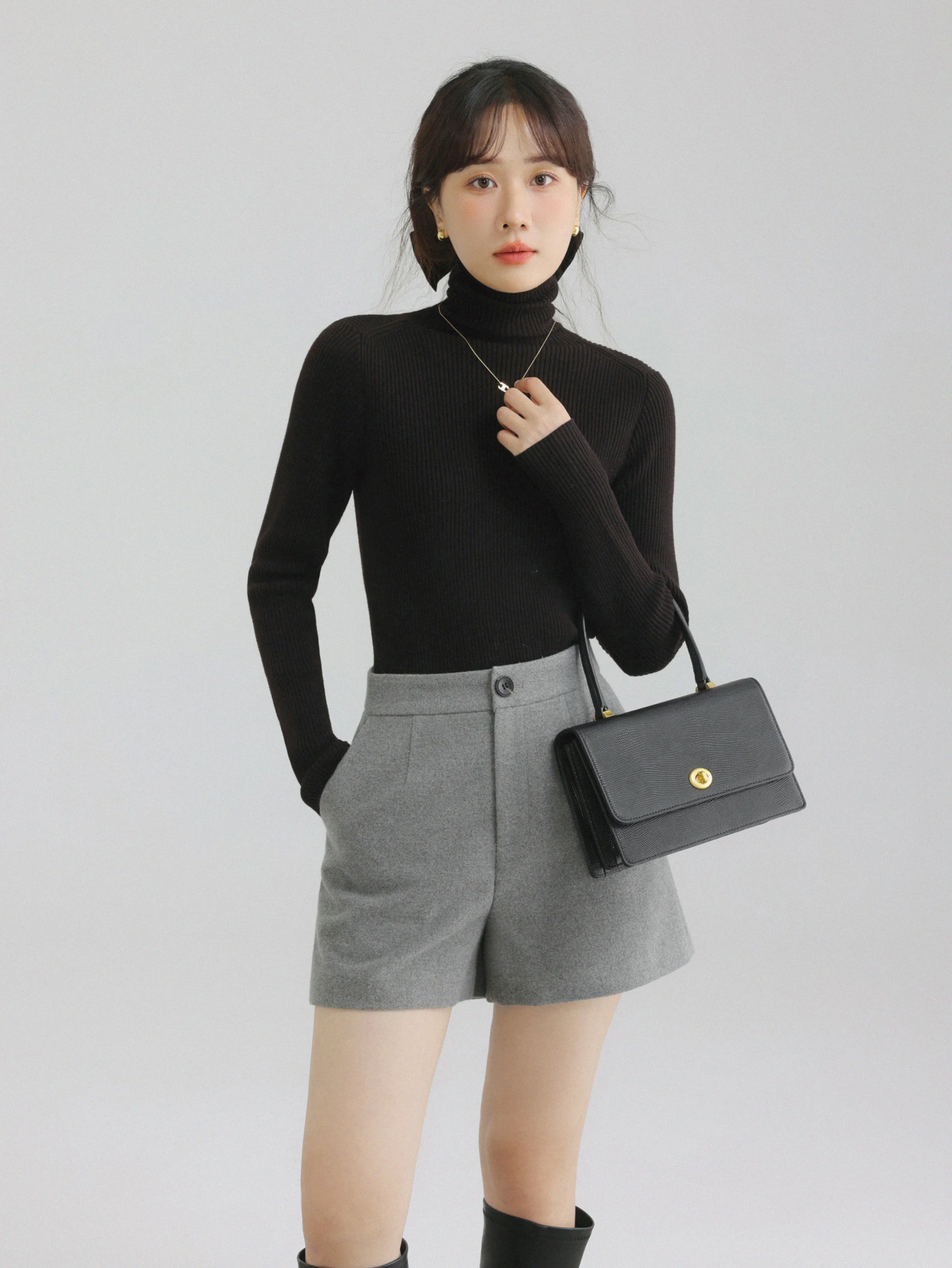 Pantaloncini eleganti a vita alta in lana Pantaloncini a gamba larga a trapezio Donna che dimagrisce Pantaloni casual invernali Abito autunnale stile pendolare da ufficio