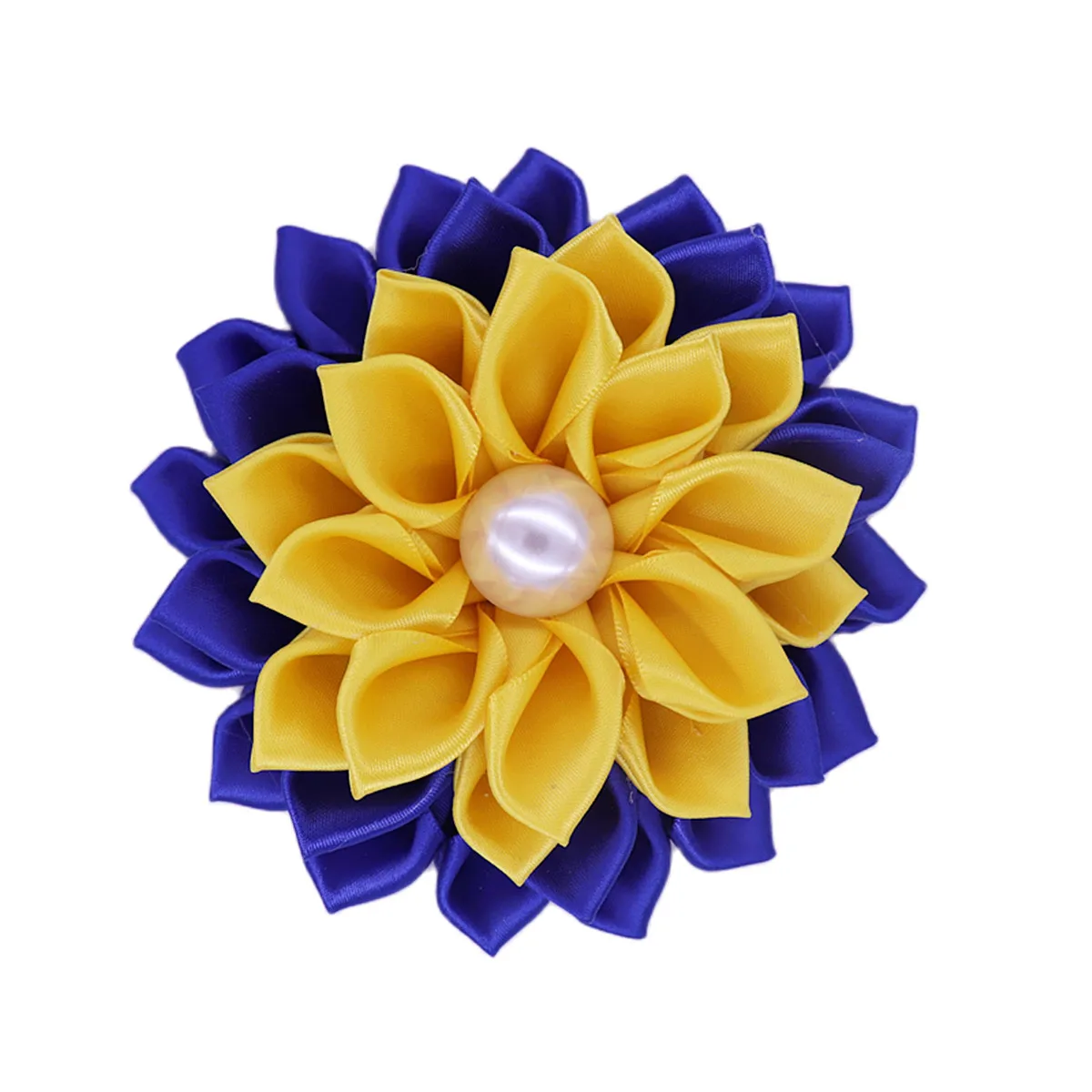 Greek Lady Group Sigma Gamma Rho Label Pure Royal Blue Yellow Silk Ribbon Corsage Flower Pin Soror Brooch Custom