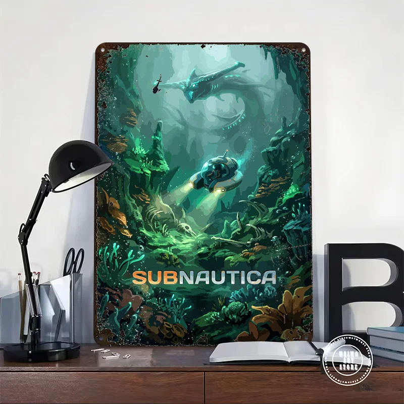 Subnautica Underwater Scene 3D Texture Printed Poster Custom Vintage Metal Tin Plate Sign for Wall Art Interior Accessories Bar