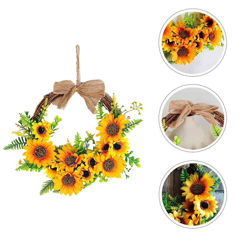 

30Cm Artificial Sunflower Door Decor Hanging Wreath For Party Holiday Home Garden Indoor Outdoor Floral Garland Simulated Plant