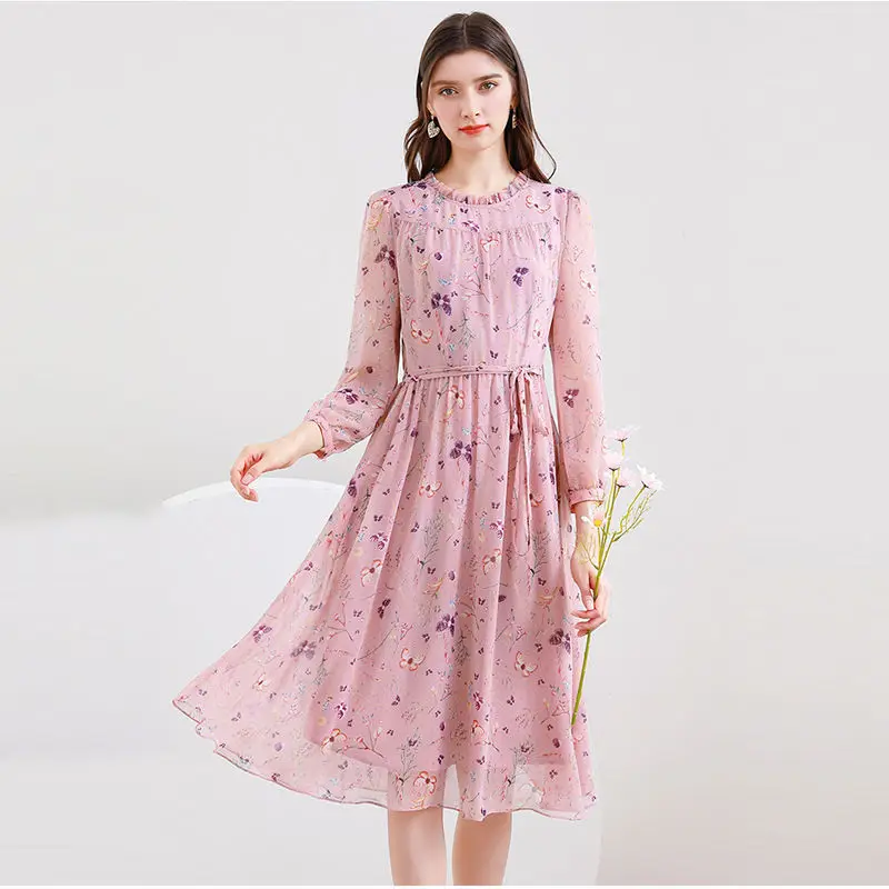 

Новое женское платье в европейском стиле весна/лето 2021, облегающее платье с круглым вырезом и принтом на завязках