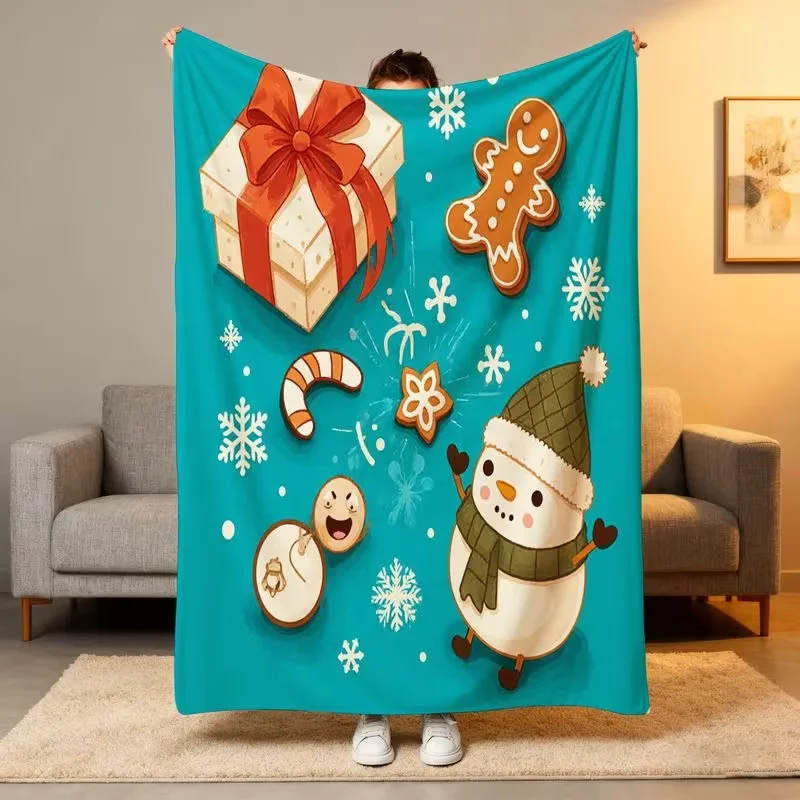 Cute Snowman Christmas Throw Blanket Winter Snow Scene Xmas Print Soft Warm Sofa Bed Blanket Holiday Home Decor Blanket