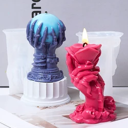 New Rose Hand Silicone Candle Mold DIY Ghost Claw Demon Hand Holding Ball Scented Making Mould Halloween Gifts Craft Party Decor