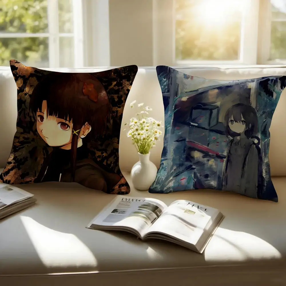 Psychological Anime S-Serial Experiments Lain Cushion Cover Pillowcase Anti-dustmite Invisible Zipper Short Plush Sofa Cushion