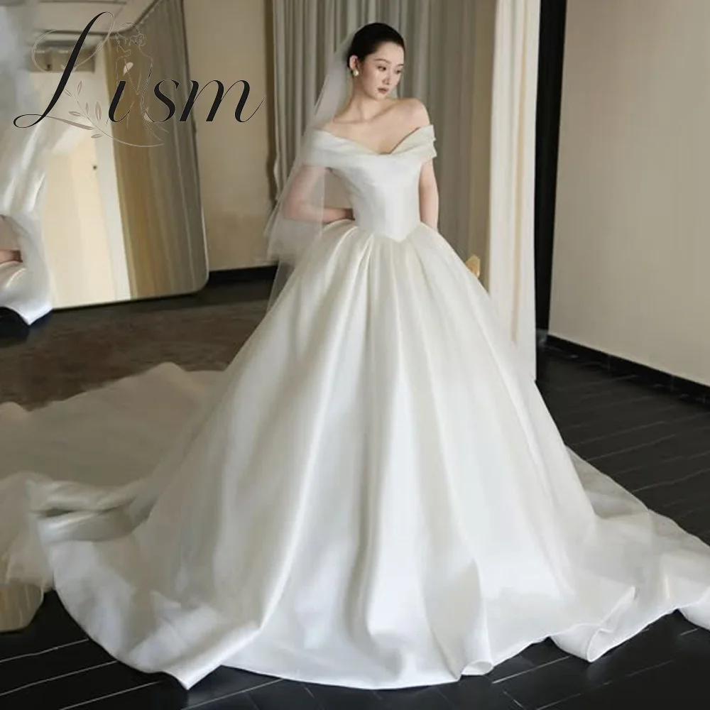 Lism Pretty Satin Bride Gowns Plus Size Strapless Korean Princess Wedding Dresses Ivory Sleeveless Bridal Gown 2026 Customized