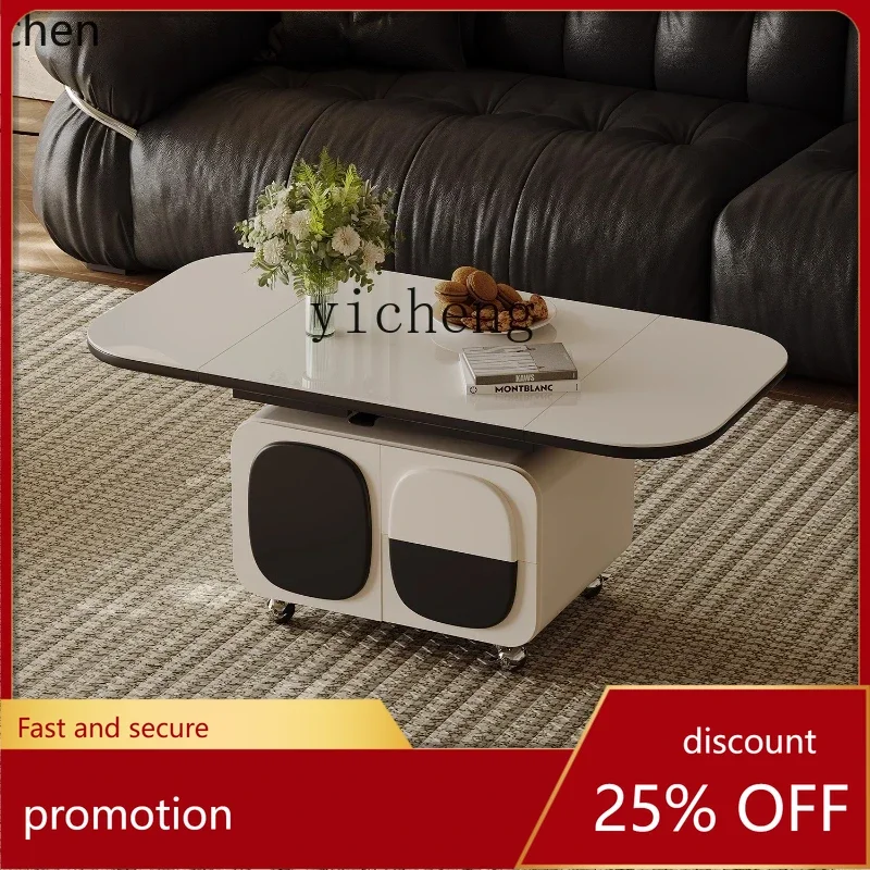 HXL minimalist mobile coffee table liftable folding rectangular rock slab multi-functional living room trolley sofa side table