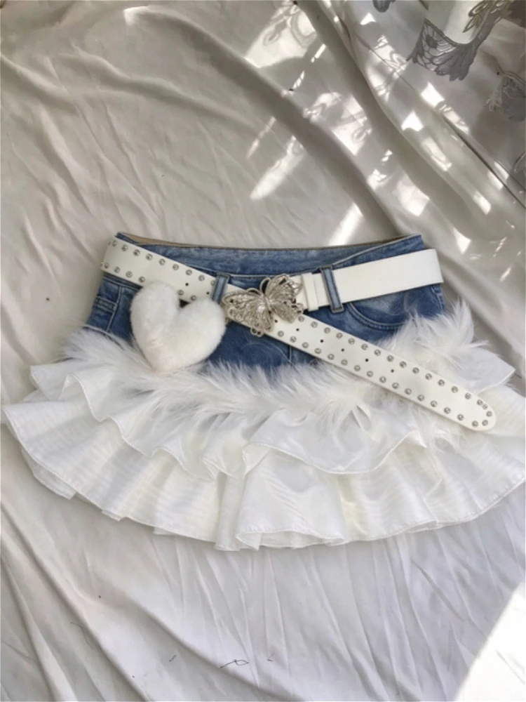 90s Vintage Washed Denim Mini Skirt Y2K Street Subculture A-line Jean Skirts Slim Casual Daily Wear Outfits for Teen Young Girls