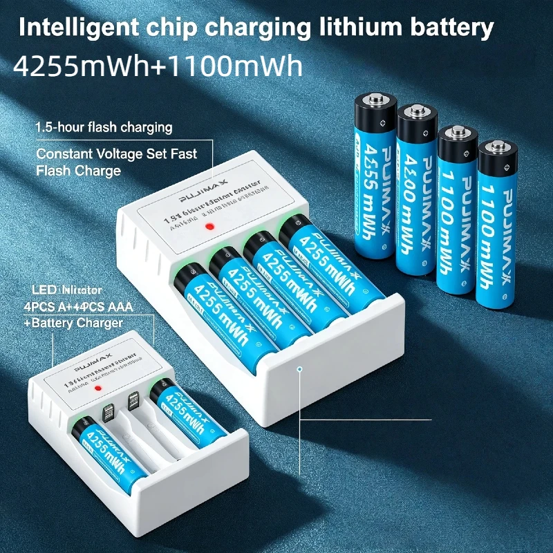 4-32PCS 1.5V AA AAA 4255mWh Rechargeable Lithium Battery for Toys Camera Flashlight Other Consumer Electronic Equipment
