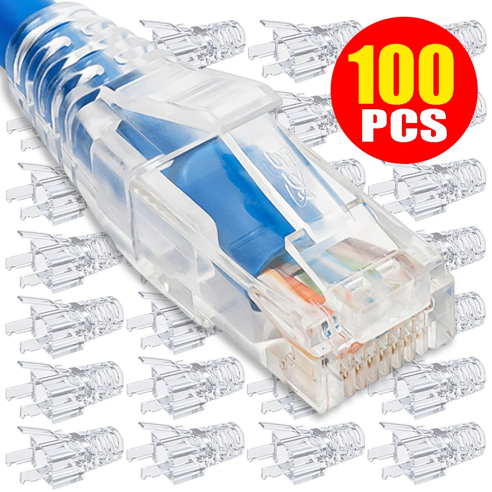 

Transparent RJ45 Plugs Ethernet Cable Connector 100-1Pcs Strain Relief Boots Cover for Standard CAT6 CAT5 LAN Cord Boot Sleeve