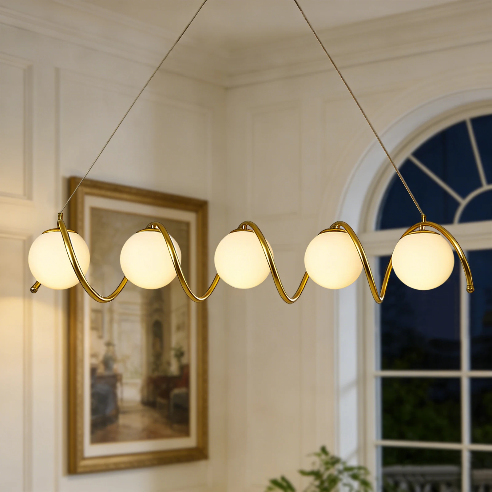 

3/5-Lights Modern Pendant Light, Glass Globe Hanging Lighting Kitchen Island