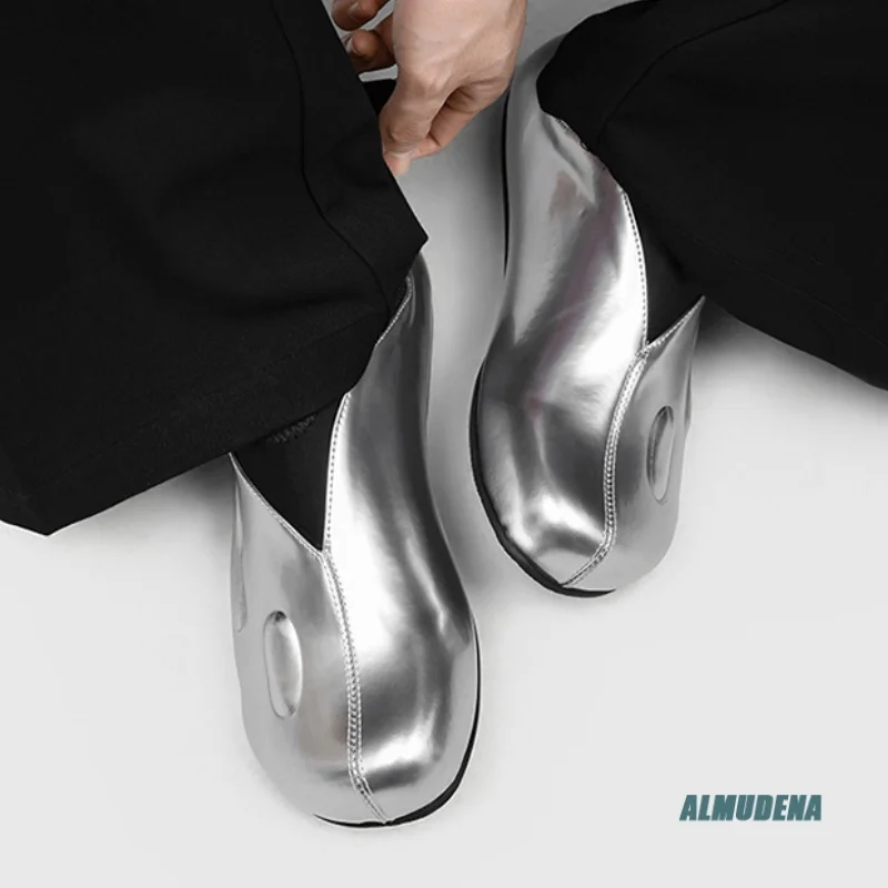 Silver Metallic Men's Casual Slip-On Shoes Round Toe Low Top Streetwear Outdoor Minimalist Fashion Comfortable Daily Work Shoes view 3