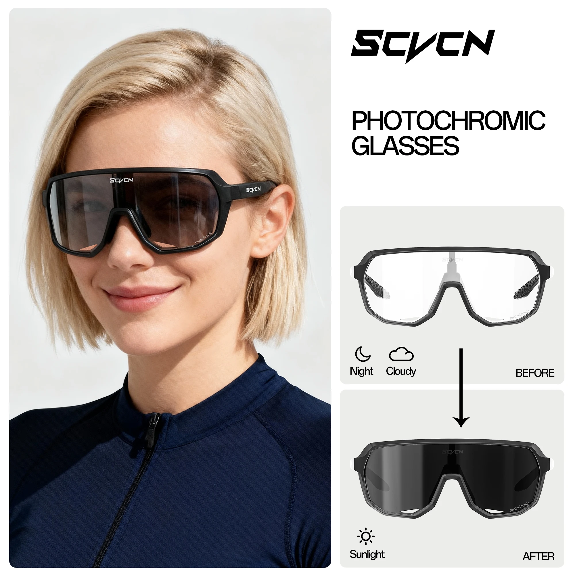 SCVCN Hot Cycling Photochromic Glasses Men Women Hiking Goggles Motorcycle Bike Riding Outdoor Sport Cycling UV400 Sunglasses