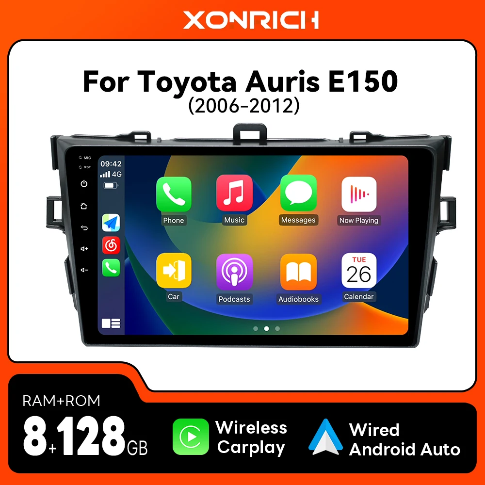 Lettore multimediale per auto Android Auto CarPlay senza fili per Toyota Corolla 2008-2010 AURIS E150 2006-2012 Android14 GPS Wifi IPS RDS
