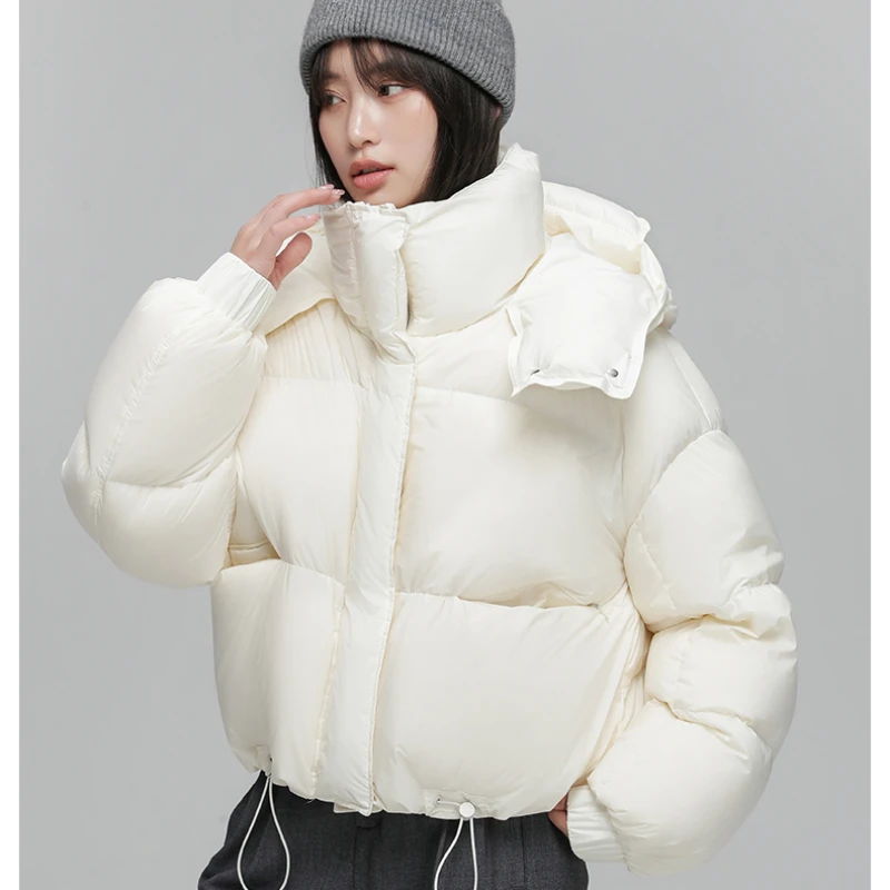 Fluffy Warm Hooded Jacket for Women, Stand-up Collar, Leisure Parka, Korean Department of Matching, New, 2024