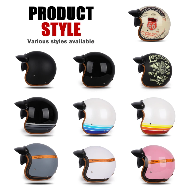 uchoose 3/4 retro helmet, motorcycle opening Vintage Motorcycle Helmet for Men & Women, Classic Retro Open Face Design