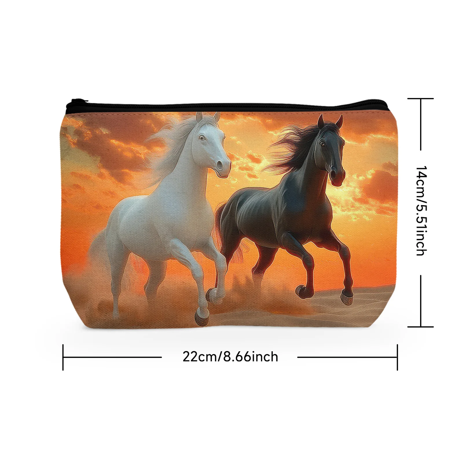 1Pc Horse Sunset Makeup Bag For Women Horse Running In The Desert Cosmetic Bags With Zipper Travel Gift