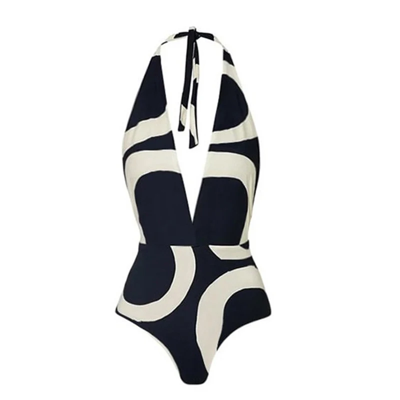 Contrast Color Swimsuit One Piece Women Low Cut Backless Lace Up Beachwear Print Chiffon Cover-Ups Wrap Skirt Summer 2026
