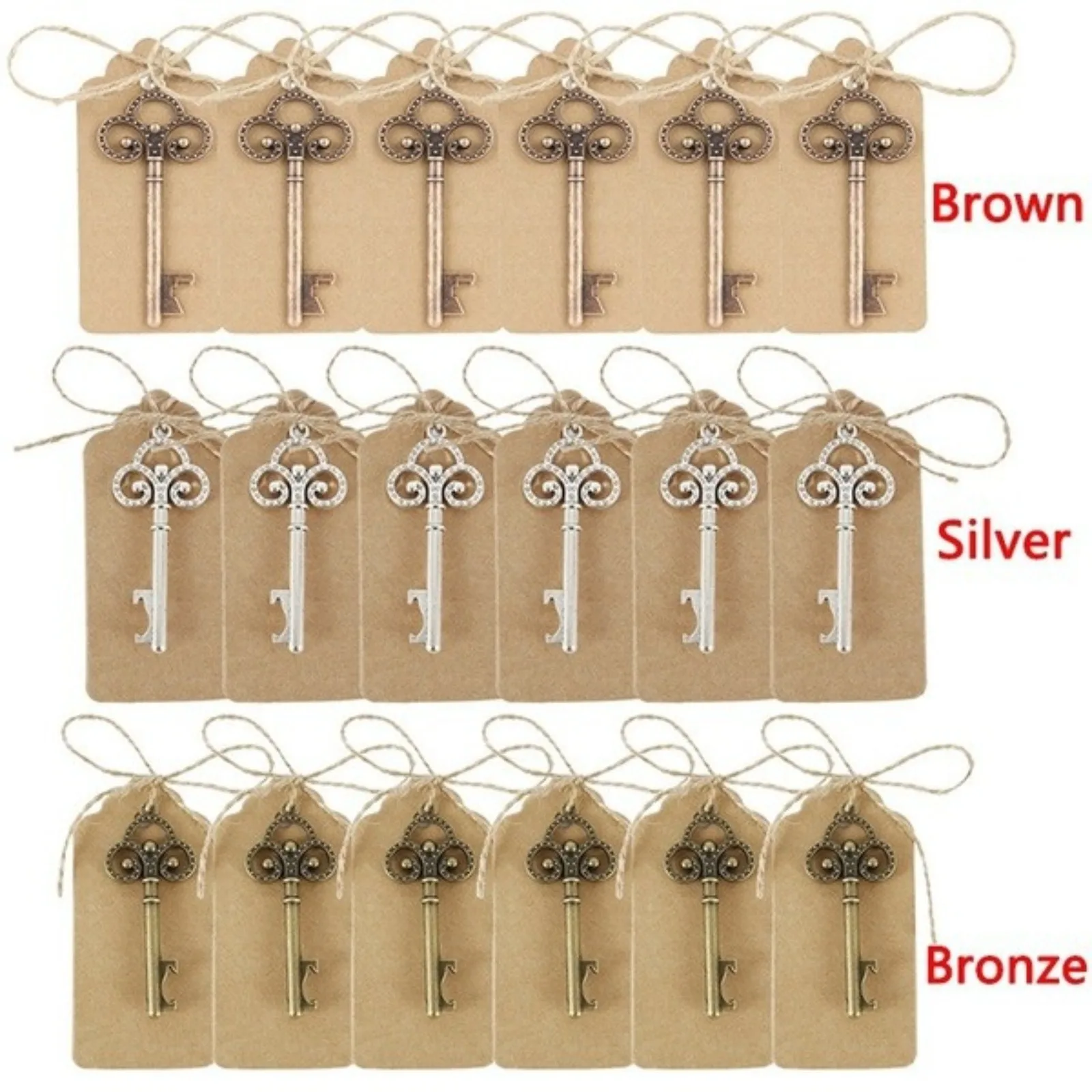 50/100Pcs Wedding Favour Skeleton Key Bottle Opener w/ Tags Souvenirs Gift for Guests