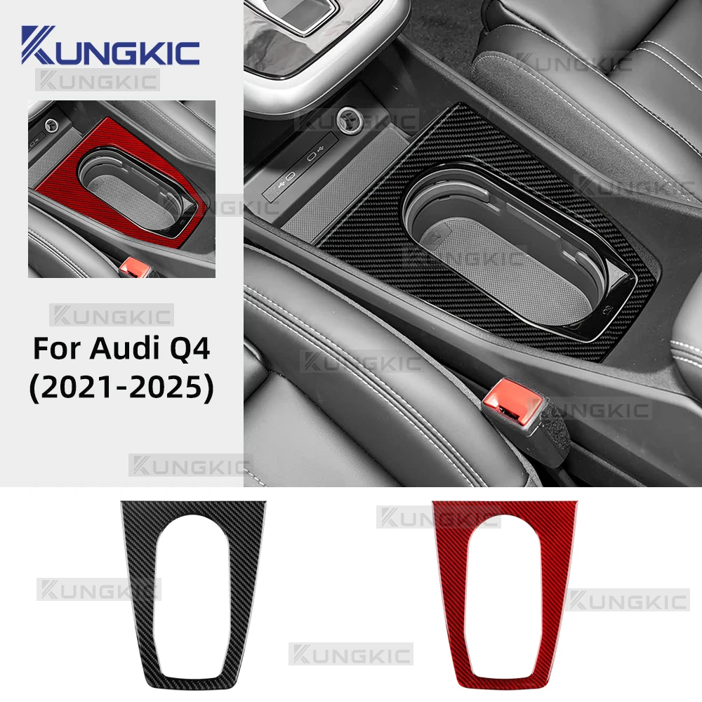 

Real Soft Carbon Fiber For Audi Q4 e-tron 2021 2022 2023 2024 2025 LHD RHD Car Gear Cup Holder Panel Interior Trim Sticker