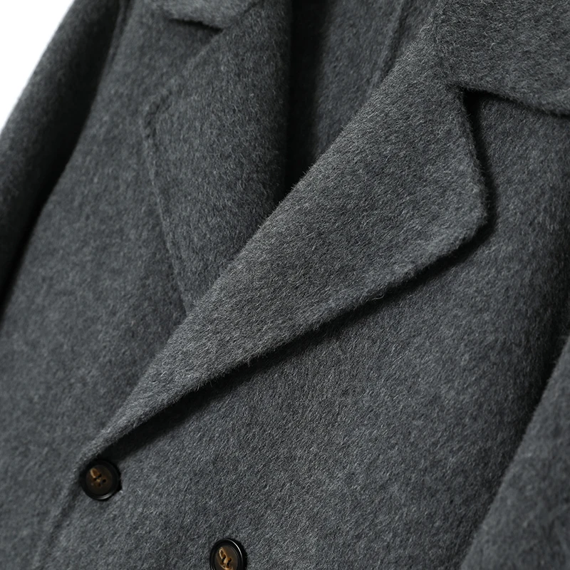 Men\'s Long Double Breasted Korean Style Suit Loose Reversible Woolen Trench Coat 100% Pure Wool for Autumn And Winter