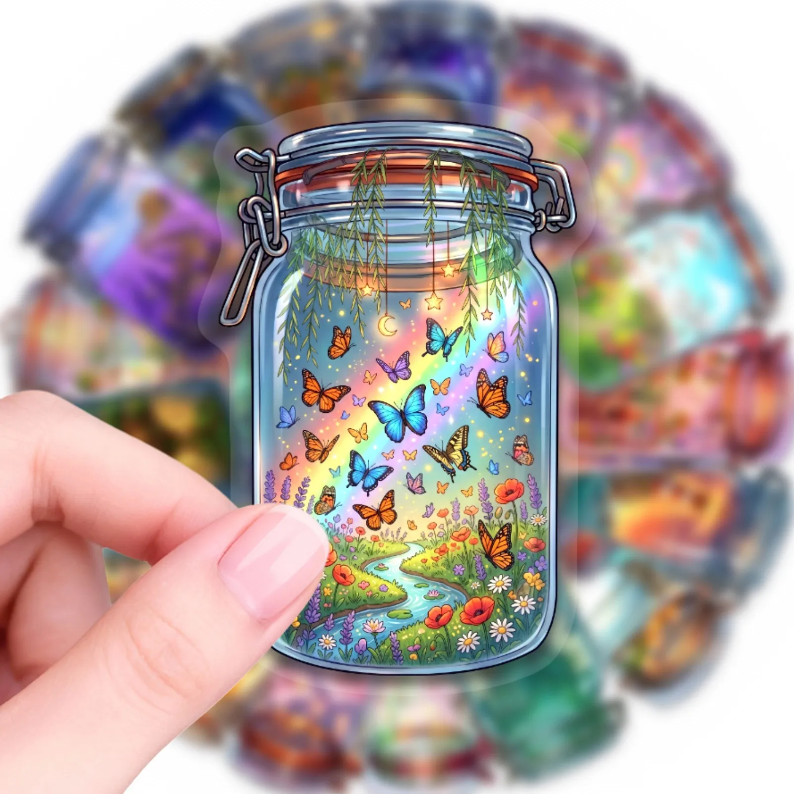 50Pcs Ins Style Wishing Bottle Clear PET Stickers Dreamy Mini Bottle World Waterproof Decals for Phone Laptop Decor