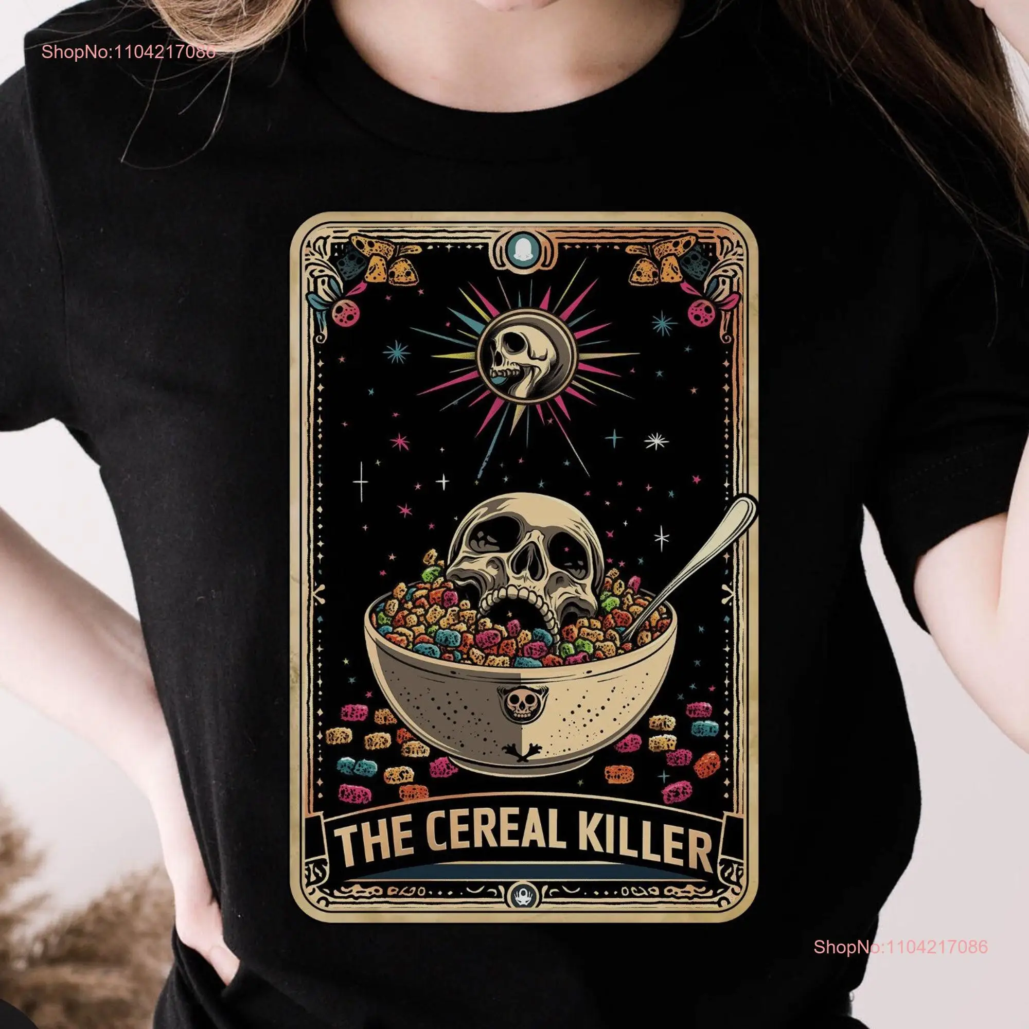 Funny Tarot Card T Shirt The Cereal Killer Skeleton Unhinged Witchy Clothes Wicca Divination Oracle Fortune Teller